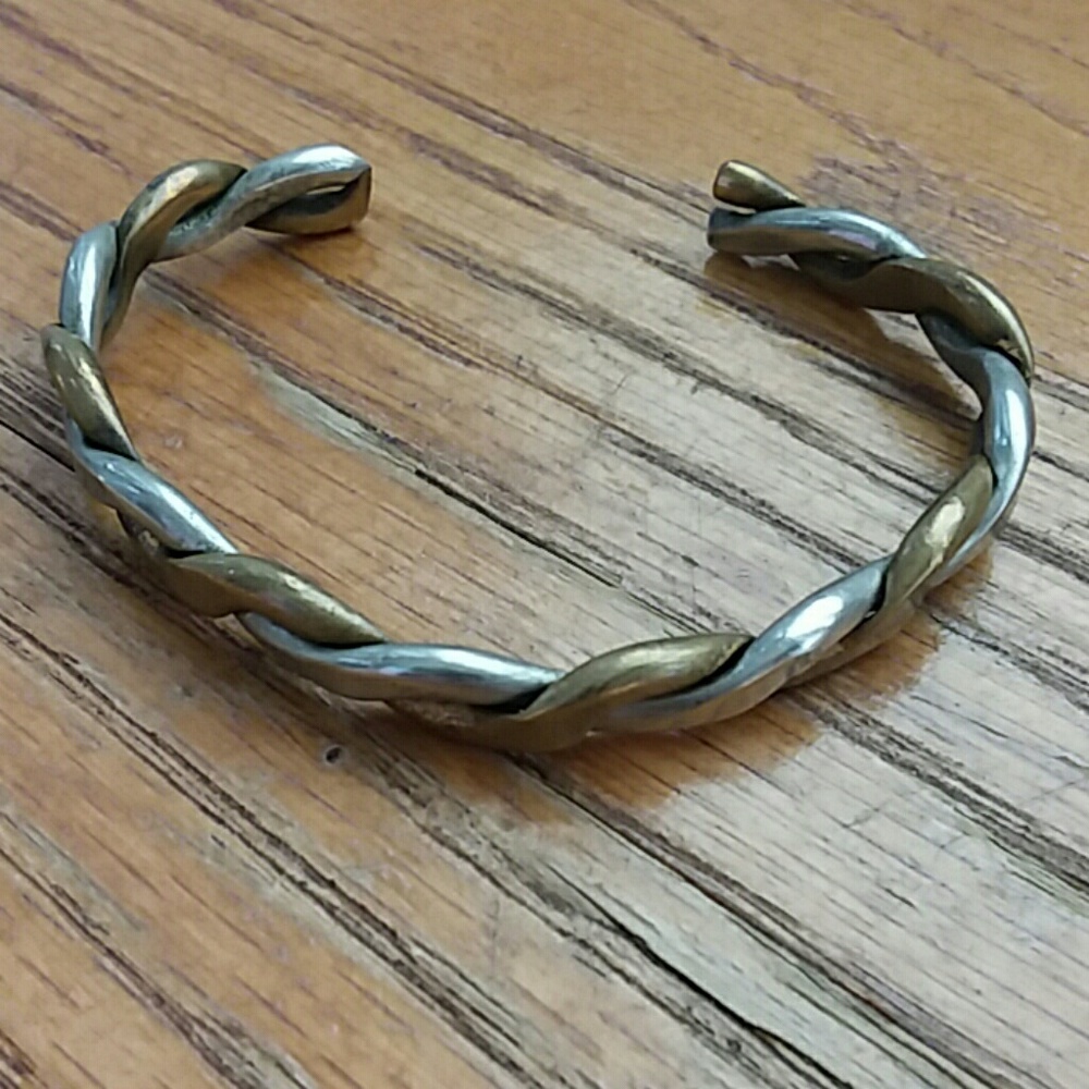 Woven Bangle Gold & Silver Metal